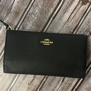 Coach Black Leather Pouch with Gold Accent and wrist strap